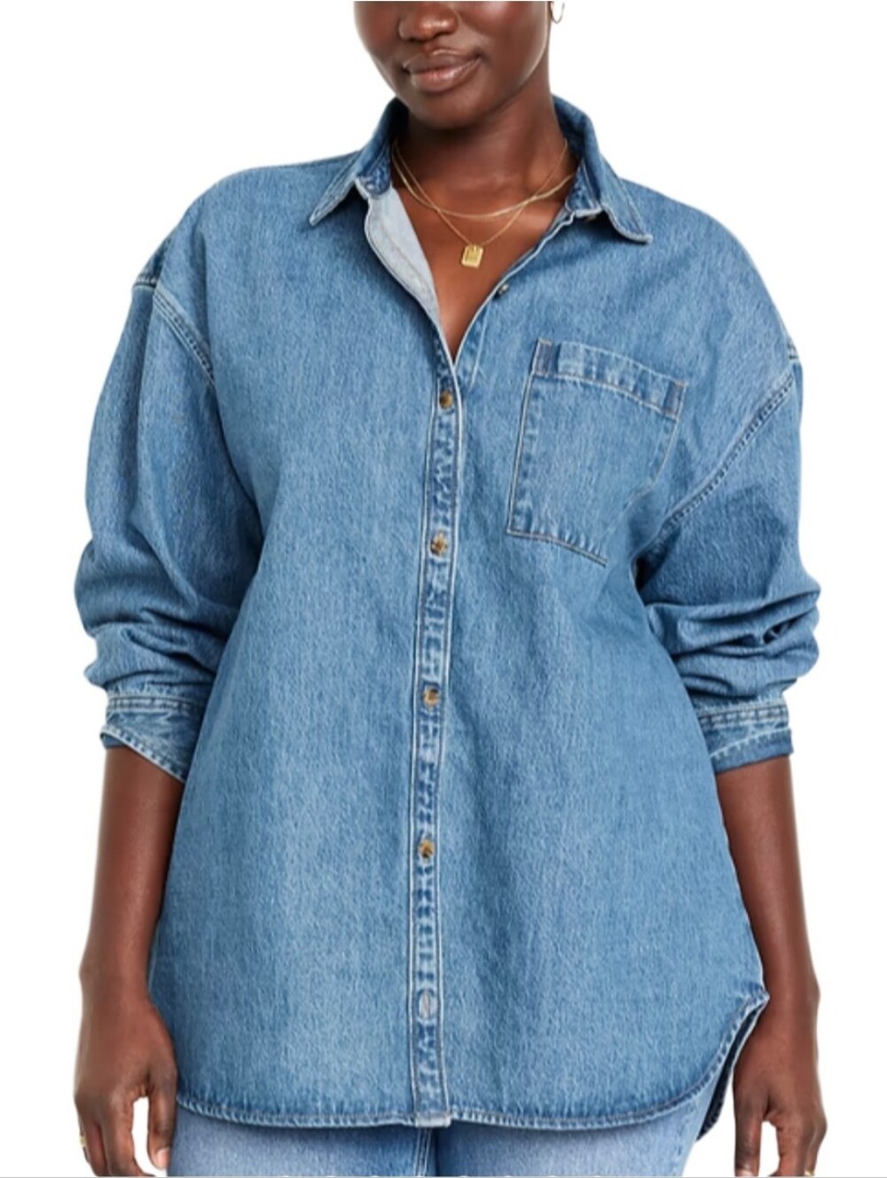 Old Navy Women's Oversized Classic Blue Denim Button-Up Shirt NWT Size L